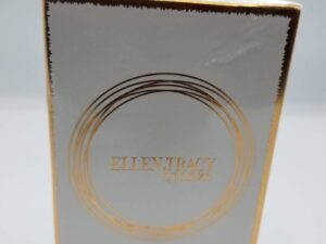 A white box with gold foil on top of it.