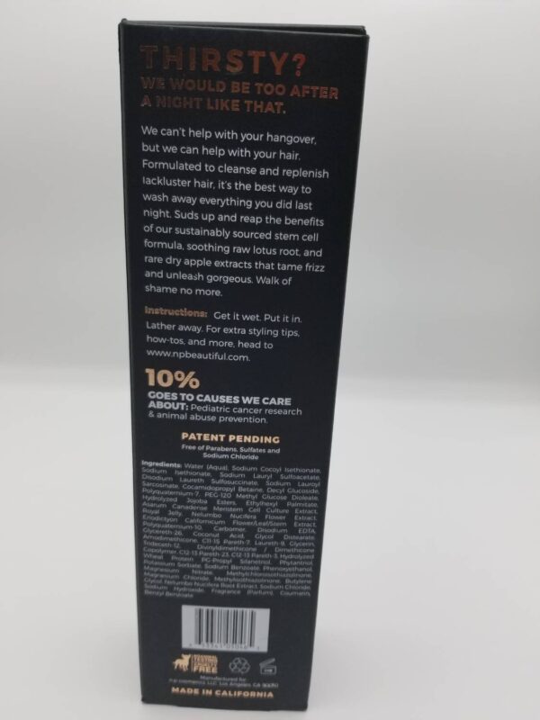 A bottle of liquid is shown with the back cover.