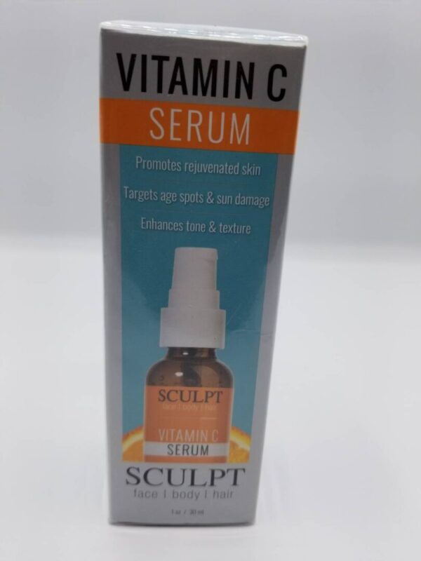 A bottle of vitamin c serum is shown.