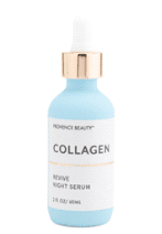 A bottle of PROVENCE BEAUTY Collagen Revive Night Serum with a blue lid.