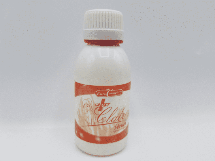 A bottle of Euro Cosmetics Plus Clair Lait Eclaircissant Intensif 500ml/17oz on a white surface.