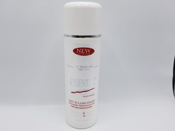 A bottle of Maxi Tone Essential 24H Nutri-Serum Lightening Lotion on a white background.