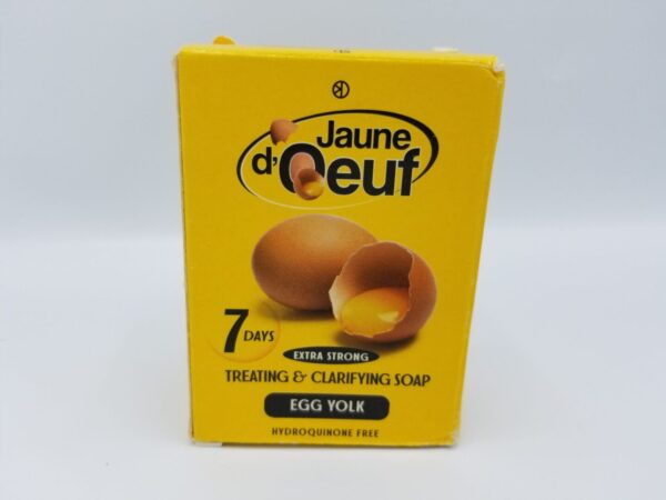 A box of Jaune d'Œuf 7 Jours Extra Strong Treating & Clarifying Soap on a white surface.