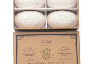 Four bars of Scottish Fine Soaps Oatmeal Soap Boxed Set in a box.