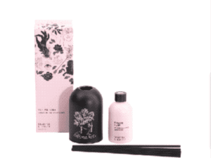 CRABTREE & EVELYN Evelyn Rose Femme De Force Diffuser and reed sticks in a pink box.