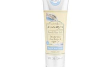 A tube of A LA MAISON de Provence Fresh Sea Salt Moisturizing Shea Butter & Argan Oil Hand & Body Lotion 5 fl oz on a white background.