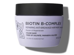 A Luseta Biotin B-Complex Hair Mask - 16.9 oz container with black lid.