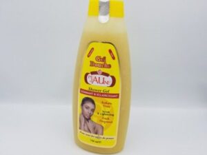 A bottle of PEAU JAUNE Shower Gel GOMMANT & ECLAIRCISSANT 750 ml with a yellow color.