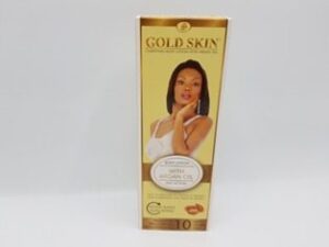 A box of Gold Skin Clarifying Body Lotion with Argan Oil, 250 ml (8.45 fl oz) on a white background.