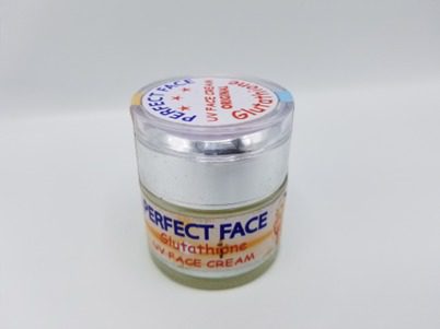 A bottle of Perfect Face Glutathione UV FACE CREAM on a white background.