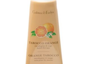 Bottle of CRABTREE & EVELYN Tarocco Orange Hand Therapy with eucalyptus and sage, displayed on a white background.