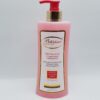 A pink bottle of Biopur Paris Clarifying Shower Gel - 400ml for dark areas with French text, featuring a pump dispenser.