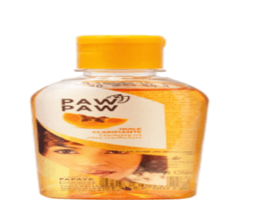 Transparent bottle of Paw Paw Clarifying Oil 60ml with papaya branding, featuring an image of a woman’s face on the label.