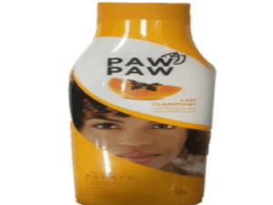 A bottle of Paw Paw Clarifying Lotion 500ml featuring the image of a woman's face on the label.