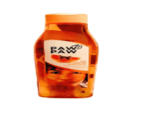 Orange bottle of Paw Paw Clarifying Shower Gel 500ml with the image of a child and fruit on the label.