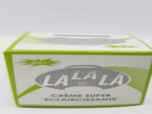 A box of LaLaLa Super Whitening Cream on a white background, featuring green and white packaging with "new" label.