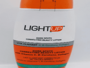 A bottle of Light Up Dark Spot Correcting Beauty Lotion - 400ml/13.5fl.oz with vitamin c, b-carotene, and collagen.