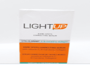 A box of Light Up Dark Spot Correcting Beauty Shower Gel 400ml/13.5fl.oz supplements with vitamin c, b-complex, and collagen, against a white background.