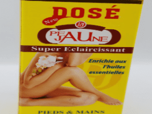 A box of Peau Jaune Concentrate for Foot & Hands skin lightening cream labeled "super eclaircissant" with essential oils, specifically for feet and hands.