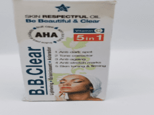 Box of B.B. Clear Lightening Care Lotion featuring benefits like anti-aging and skin toning, with an image of a woman on the front.