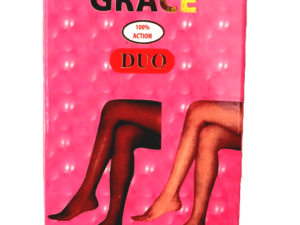 Packaging of Duo Grace Serum & Lotion - Dark Spot Remover featuring images of two pairs of women's legs, one pair in light beige and the other in black tights against a pink, textured background, illustrating the skin.